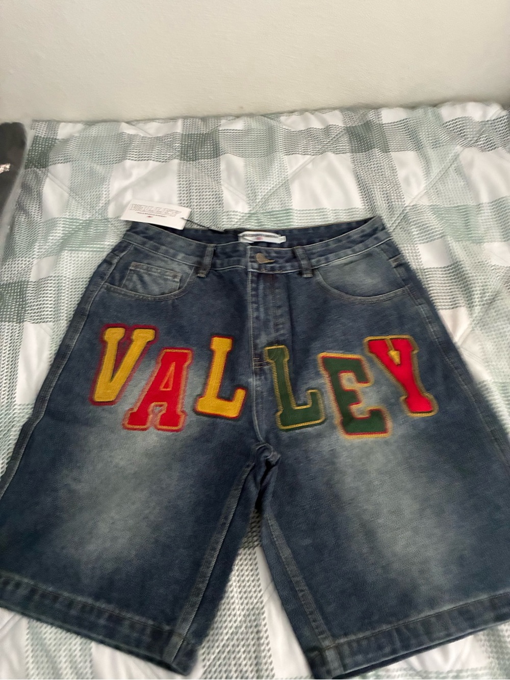 VALLEY Embroidered Denim Men’s Shorts - Blue Size 32